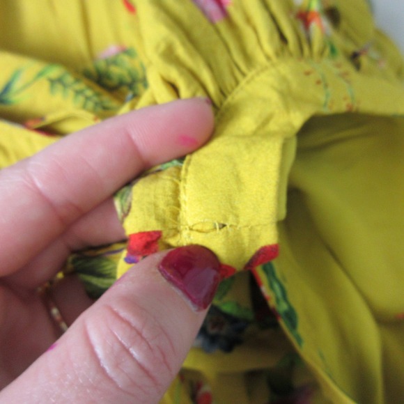 Maeve Anthropologie Yellow Floral Ruffle Wrap Mini Dress Women's Medium Boho M - Picture 13 of 15